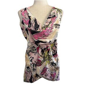 Atos Lombardini 100%silk Wrap Hankershift Blouse Art Wear Y2K Vintage Size Small